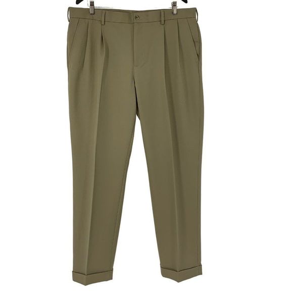 Mens Van Heusen Traveler Pants Polyester Cuffed Plated Khaki NWOT 38 x 32 3688 - Picture 3 of 9